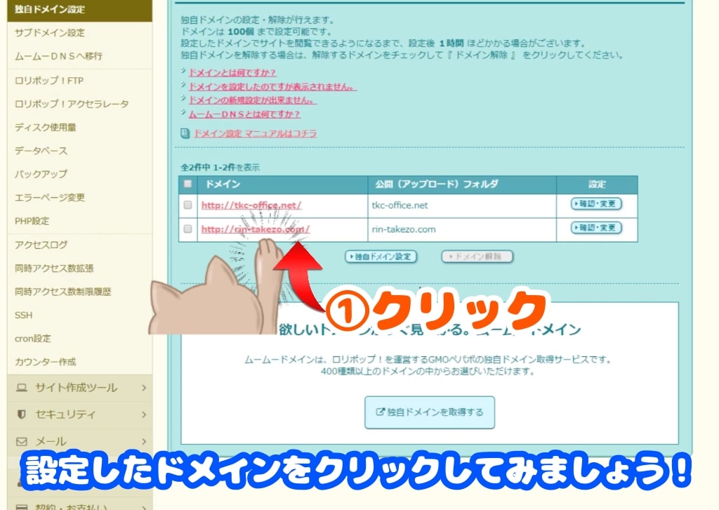 ロリポップ!独自ドメインの設定手順